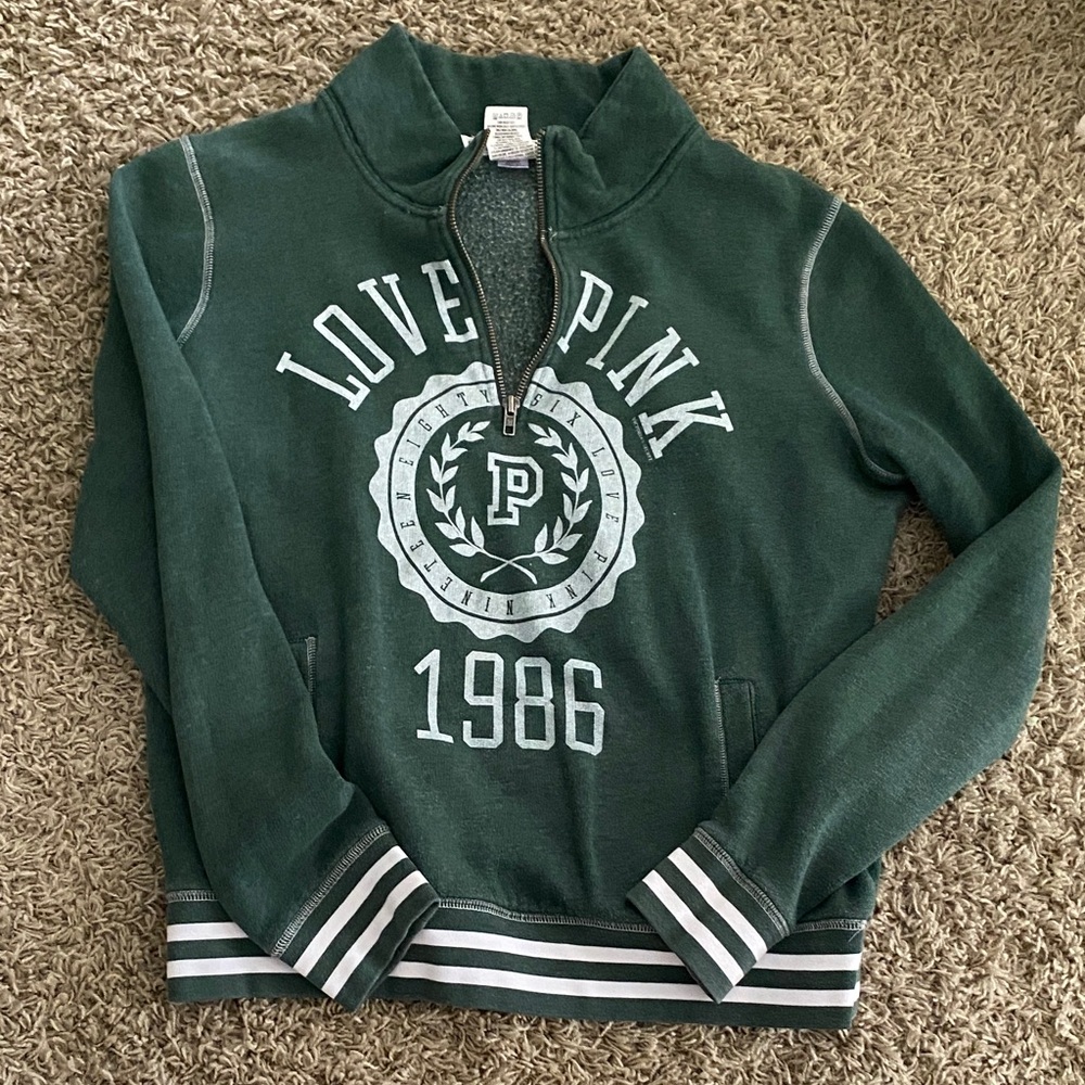 PINK Victoria's Secret Green Half-Zip sweater